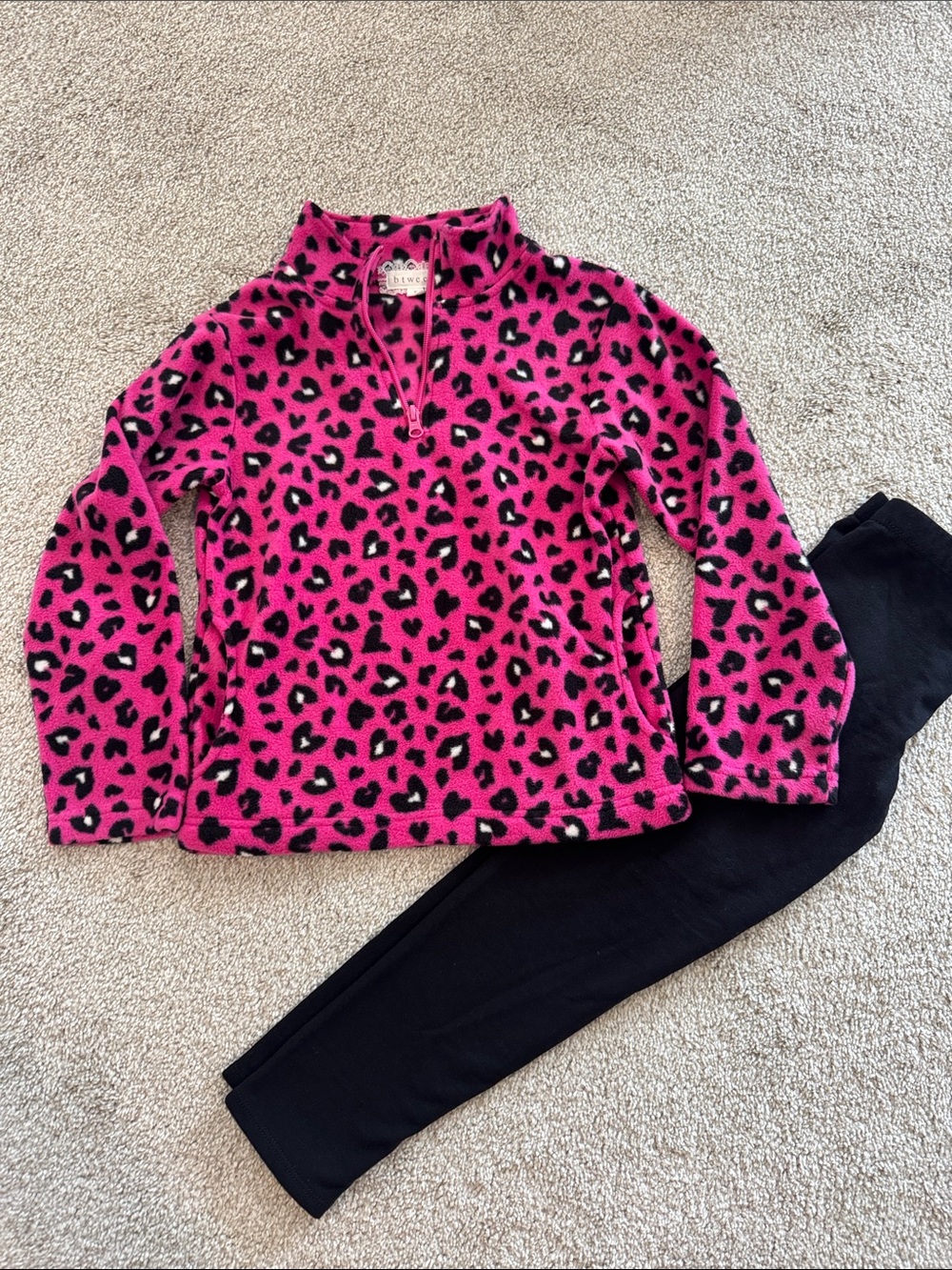 btween Hot Pink & Black Leopard Quarter-Zip Fleece Pajama Set
